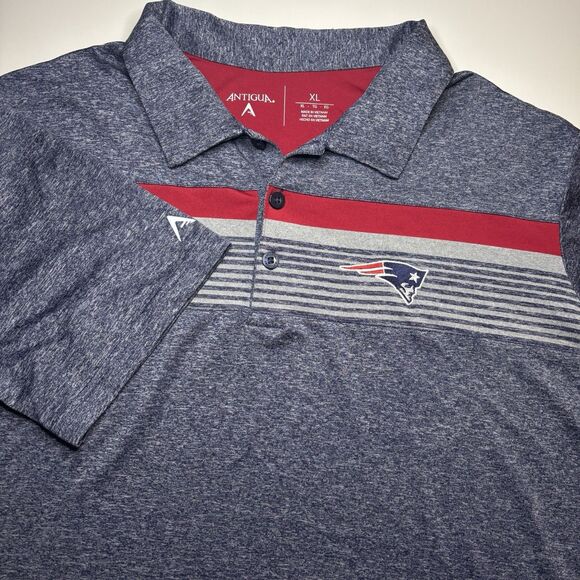 New England Patriots Antigua Logo Polo Shirt Men XL Gray Red Stripe Performance - Picture 3 of 8